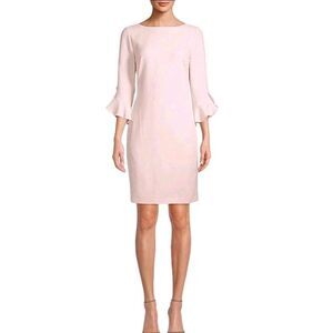 Karl Lagerfeld Paris Women Sheath Cocktail Dress 16 Tulip Sleeve Rose Pink Crepe